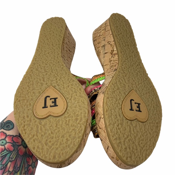 Eric Javits Cork Raffia Mixed Media Wedge Sandals - Picture 5 of 8